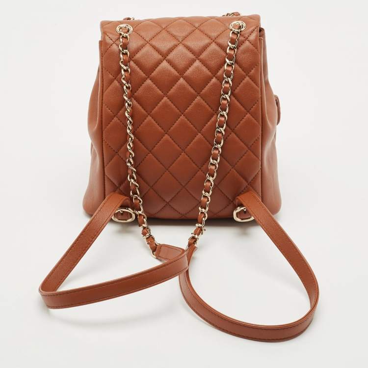 Pre Owned Chanel Brown Quilted Leather Mini Duma Drawstring Bag
