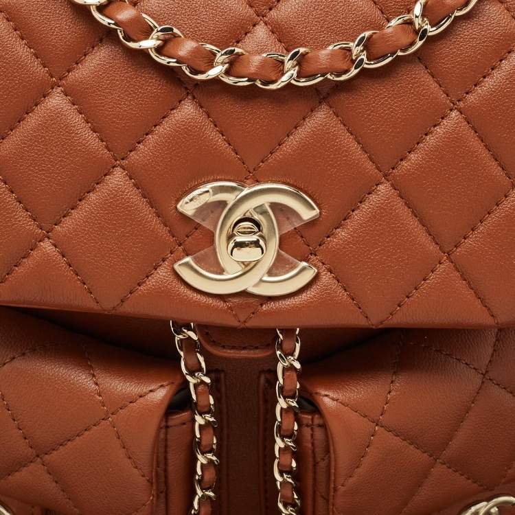 Pre Owned Chanel Brown Quilted Leather Mini Duma Drawstring Bag