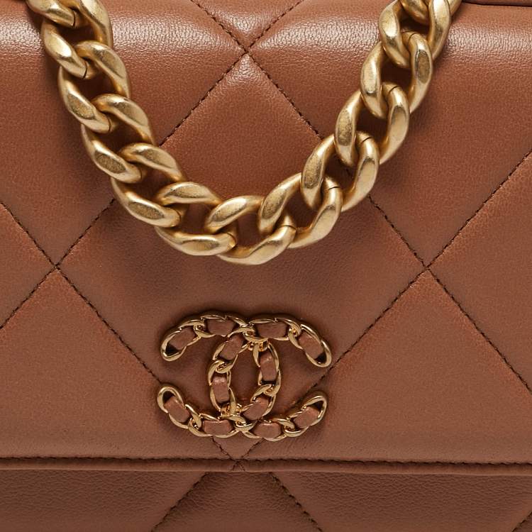 Pre Owned Chanel Brown Quilted Leather 19 Flap Wallet on Chain
