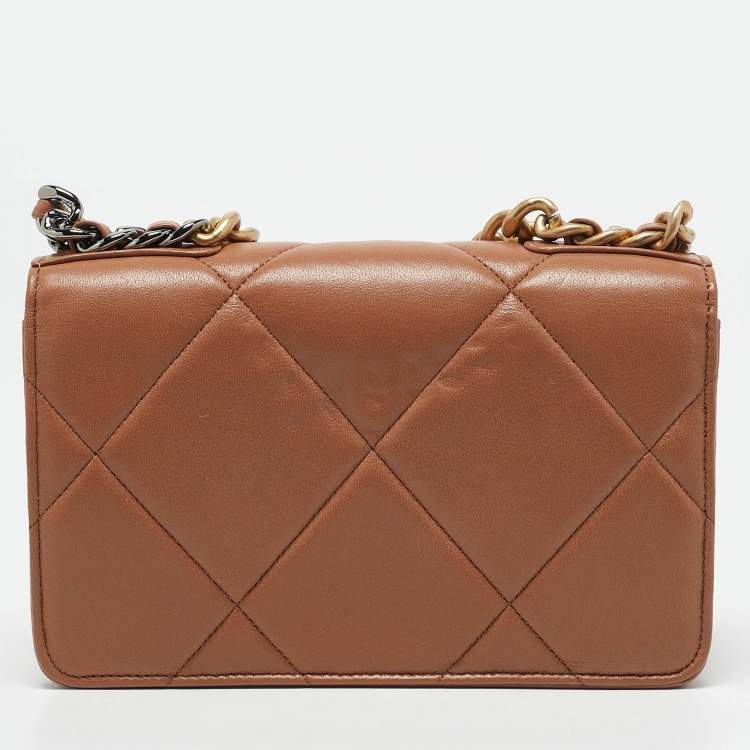 Pre Owned Chanel Brown Quilted Leather 19 Flap Wallet on Chain