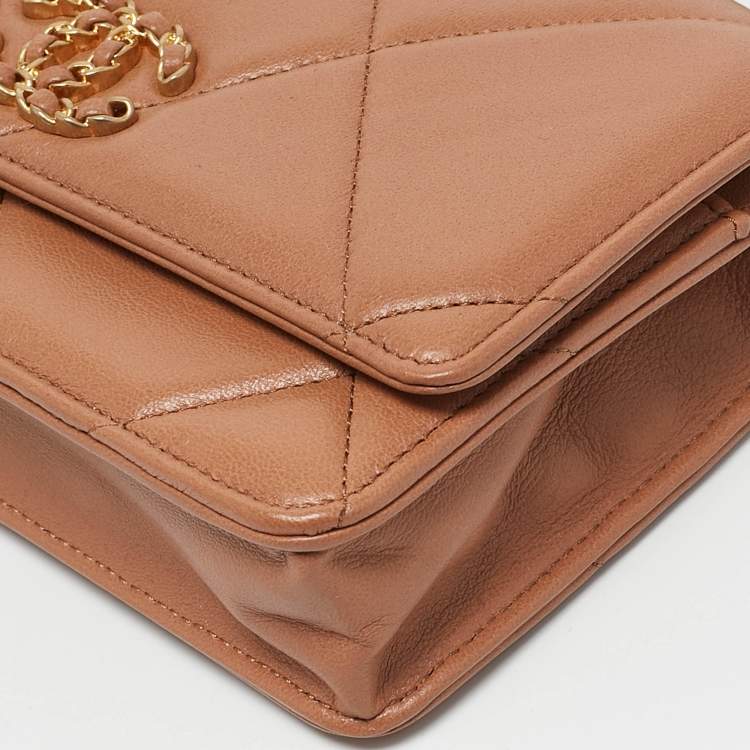 Pre Owned Chanel Brown Quilted Leather 19 Flap Wallet on Chain
