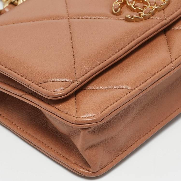 Pre Owned Chanel Brown Quilted Leather 19 Flap Wallet on Chain