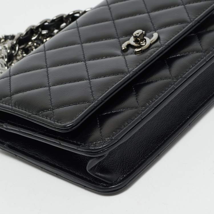 Pre Owned Chanel Black Quilted Leather Top Handle Wallet on Chain