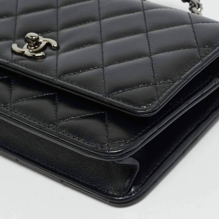 Pre Owned Chanel Black Quilted Leather Top Handle Wallet on Chain