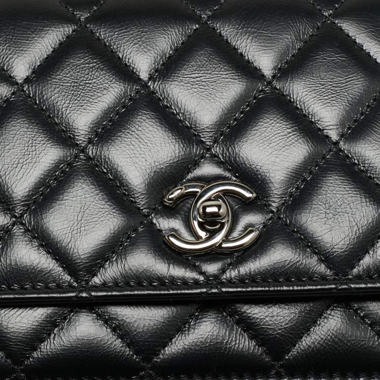 Pre Owned Chanel Black Quilted Leather Top Handle Wallet on Chain