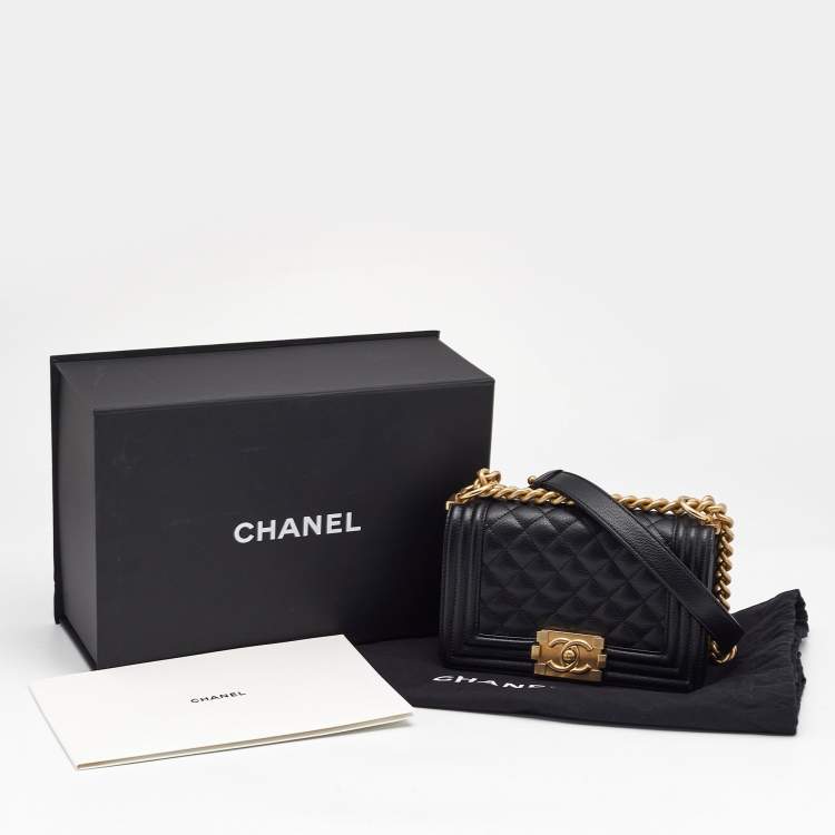 Pre Owned Chanel Black Quilted Caviar Leather Mini Boy Flap Bag