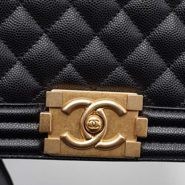 Pre Owned Chanel Black Quilted Caviar Leather Mini Boy Flap Bag