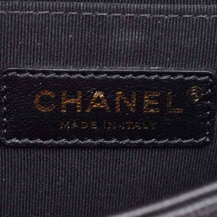 Pre Owned Chanel Black Quilted Caviar Leather Mini Boy Flap Bag