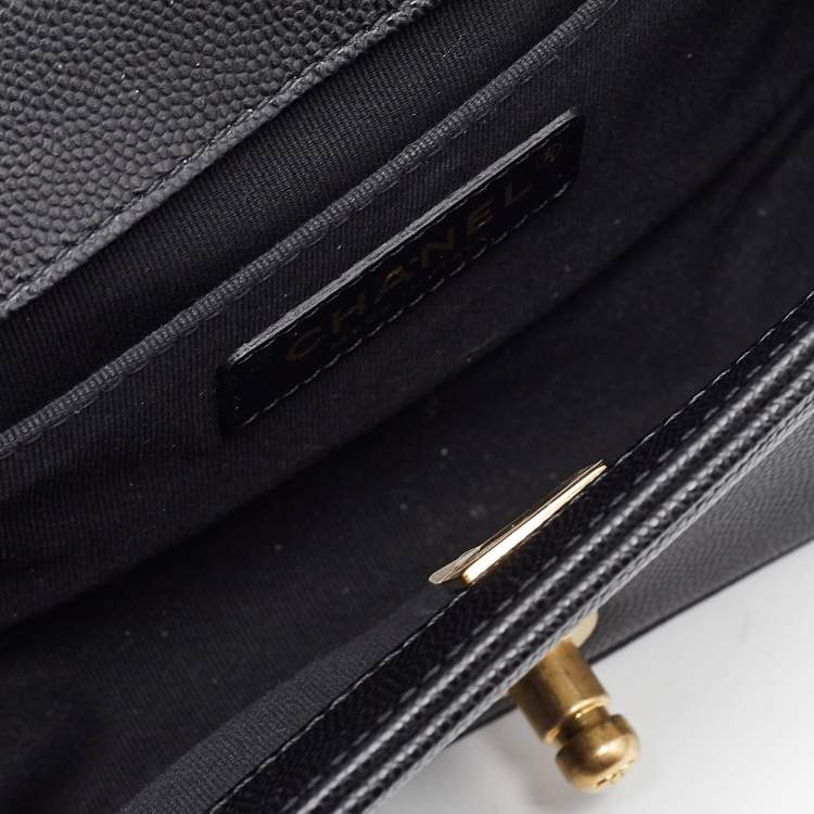 Pre Owned Chanel Black Quilted Caviar Leather Mini Boy Flap Bag