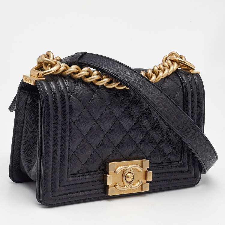 Pre Owned Chanel Black Quilted Caviar Leather Mini Boy Flap Bag