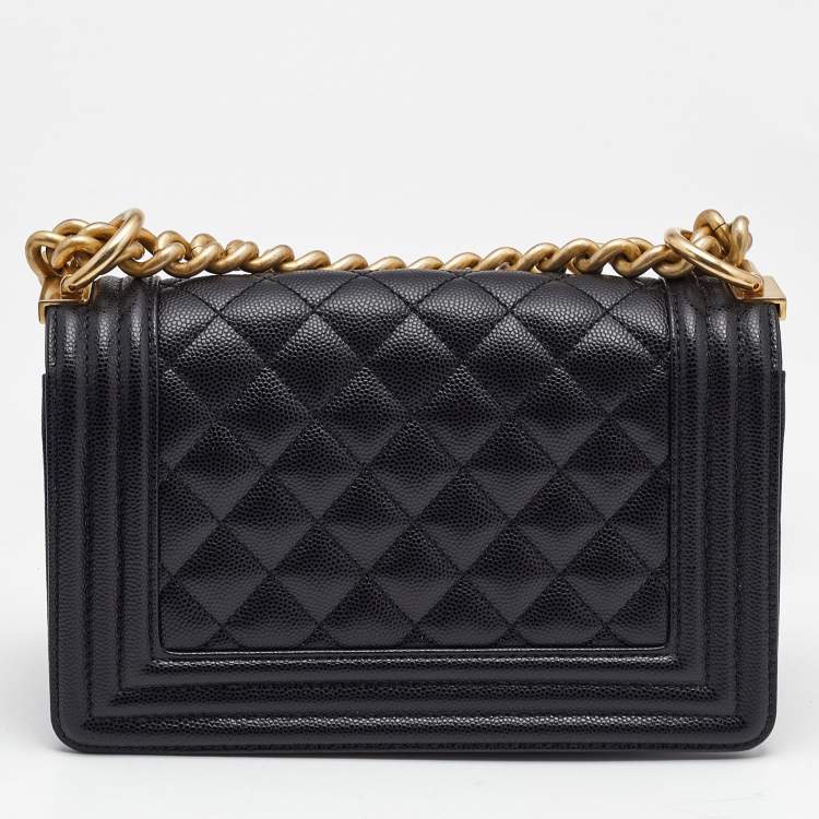 Pre Owned Chanel Black Quilted Caviar Leather Mini Boy Flap Bag