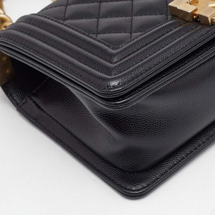 Pre Owned Chanel Black Quilted Caviar Leather Mini Boy Flap Bag