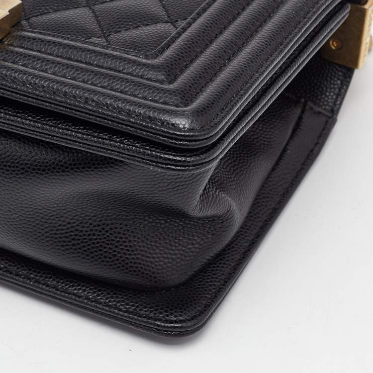 Pre Owned Chanel Black Quilted Caviar Leather Mini Boy Flap Bag