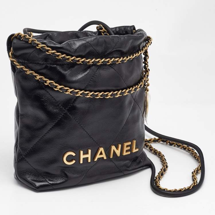 Pre Owned Chanel Black Quilted Leather Mini 22 Chain Bag
