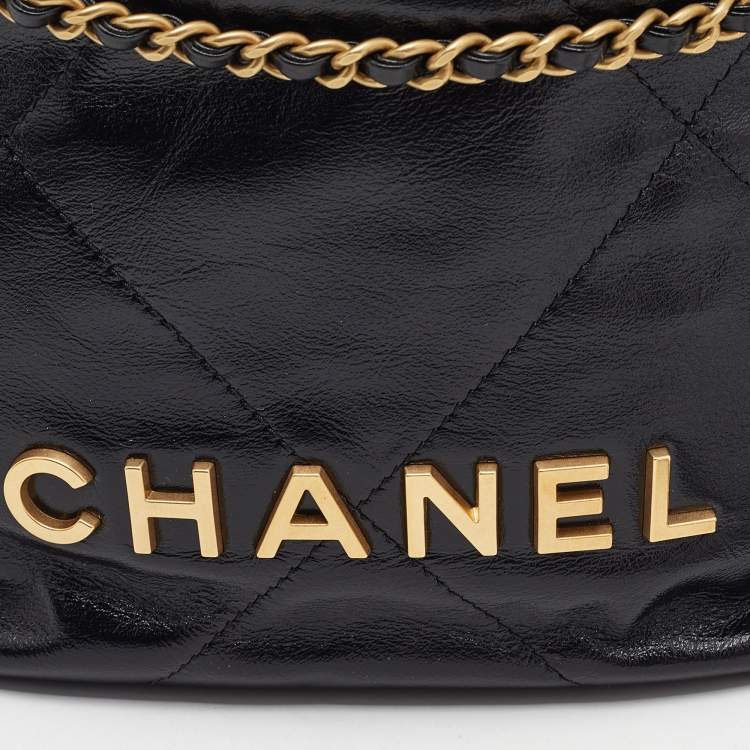 Pre Owned Chanel Black Quilted Leather Mini 22 Chain Bag