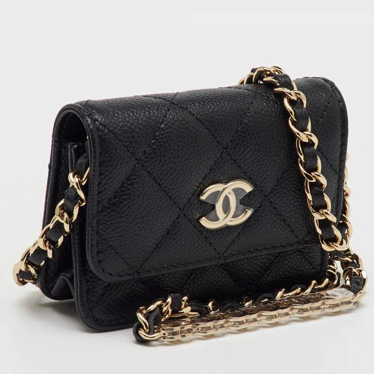 Pre Owned Chanel Black Quilted Caviar Leather CC Coin Purse on Chain