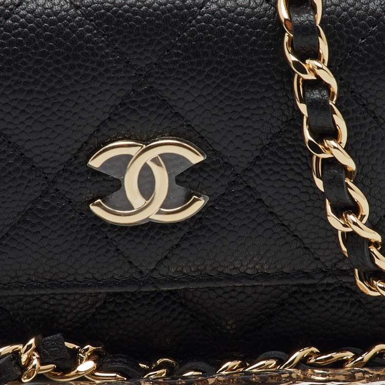 Pre Owned Chanel Black Quilted Caviar Leather CC Coin Purse on Chain