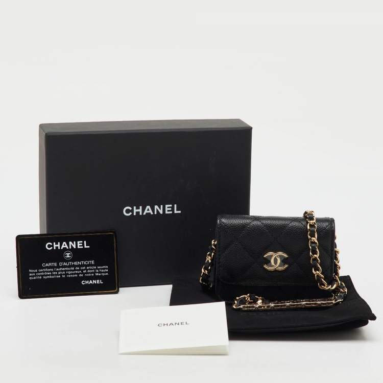 Pre Owned Chanel Black Quilted Caviar Leather CC Coin Purse on Chain
