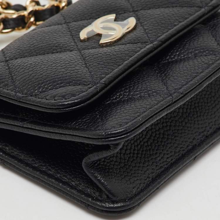 Pre Owned Chanel Black Quilted Caviar Leather CC Coin Purse on Chain