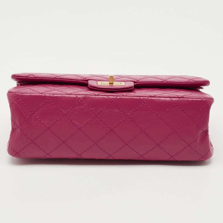 Pre Owned Chanel Fuchsia Quilted Aged Leather Reissue 2.55 Classic 225 Flap Bag