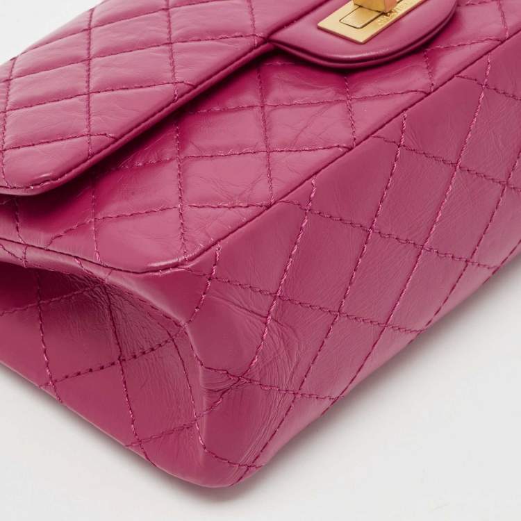 Pre Owned Chanel Fuchsia Quilted Aged Leather Reissue 2.55 Classic 225 Flap Bag