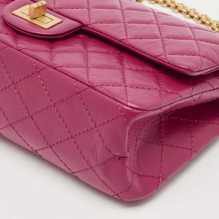 Pre Owned Chanel Fuchsia Quilted Aged Leather Reissue 2.55 Classic 225 Flap Bag