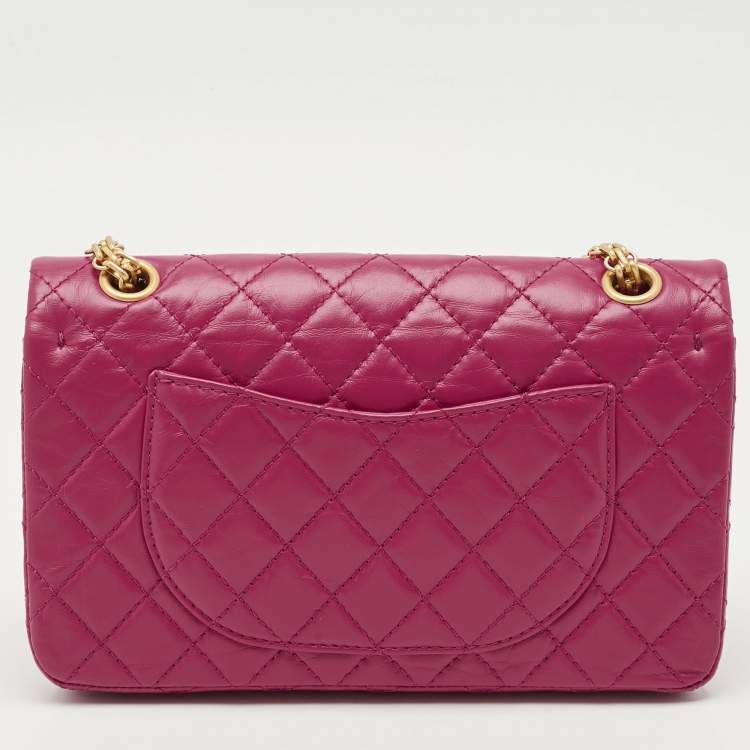 Pre Owned Chanel Fuchsia Quilted Aged Leather Reissue 2.55 Classic 225 Flap Bag