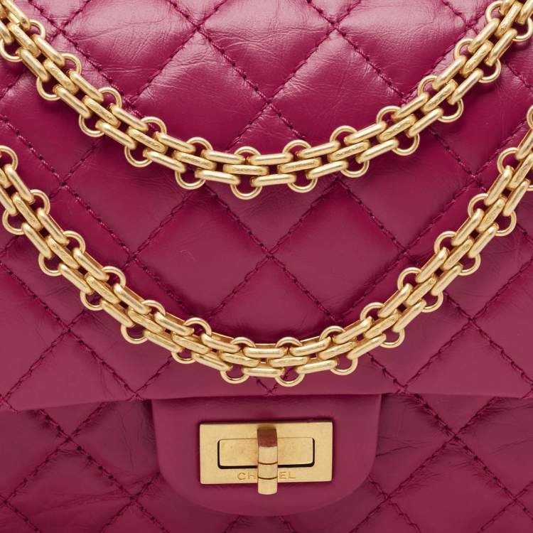 Pre Owned Chanel Fuchsia Quilted Aged Leather Reissue 2.55 Classic 225 Flap Bag