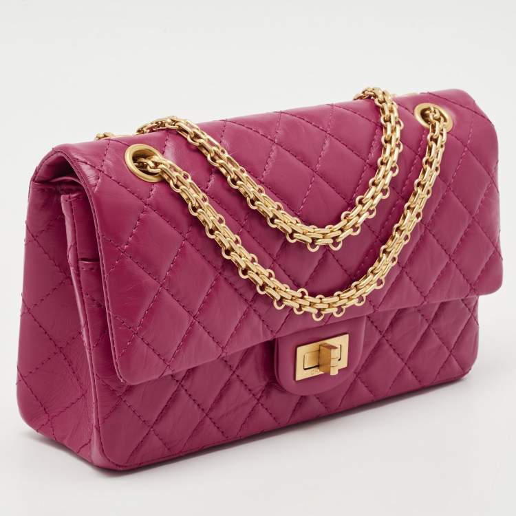 Pre Owned Chanel Fuchsia Quilted Aged Leather Reissue 2.55 Classic 225 Flap Bag
