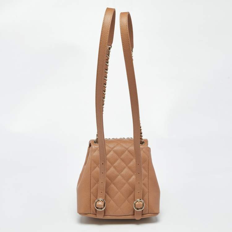 Pre Owned Chanel Tan Quilted Caviar Leather Mini Duma Backpack
