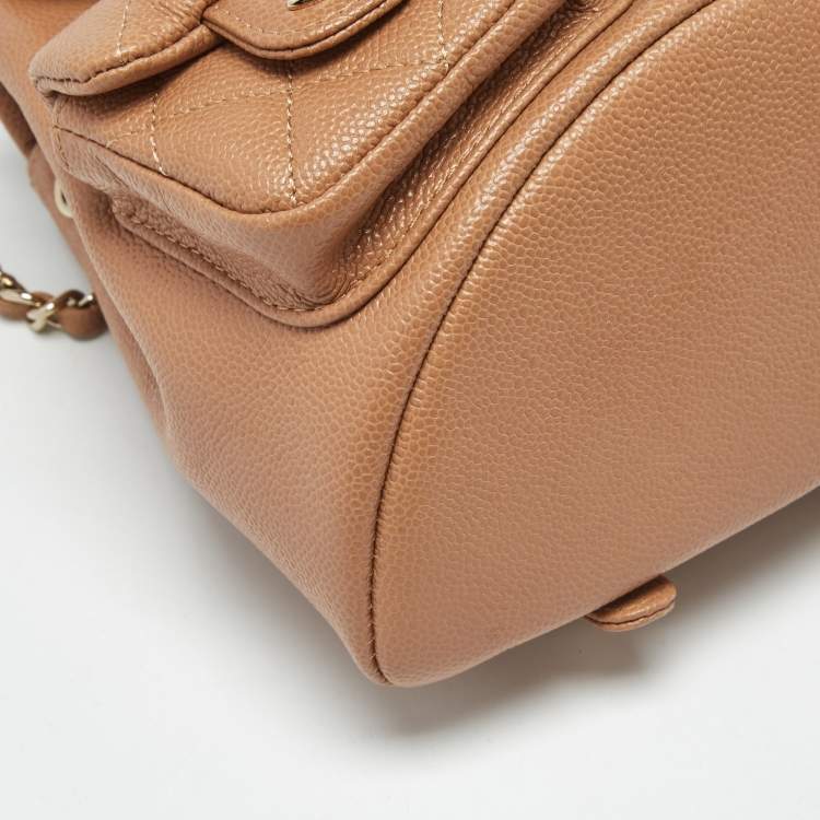Pre Owned Chanel Tan Quilted Caviar Leather Mini Duma Backpack
