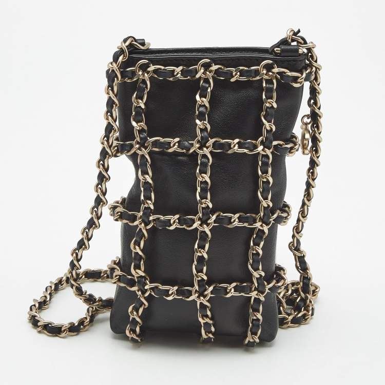 Pre Owned Chanel Black Leather Tech Me Out Clutch with Chain