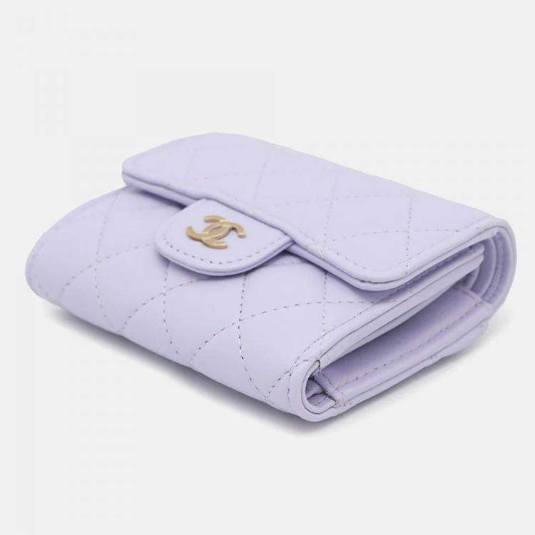 Pre Owned Chanel Matelasse Classic Small Wallet Light Purple Lambskin