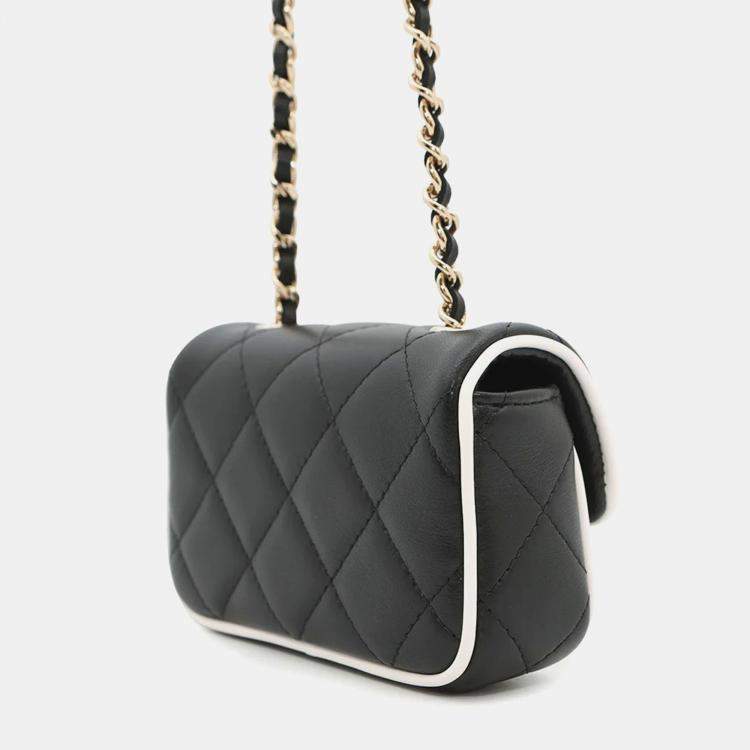 Pre Owned Chanel Mini Black/White Lambskin Clutch Bag