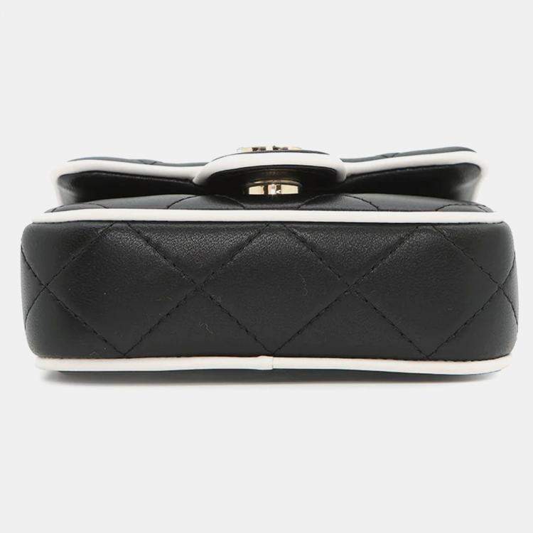 Pre Owned Chanel Mini Black/White Lambskin Clutch Bag