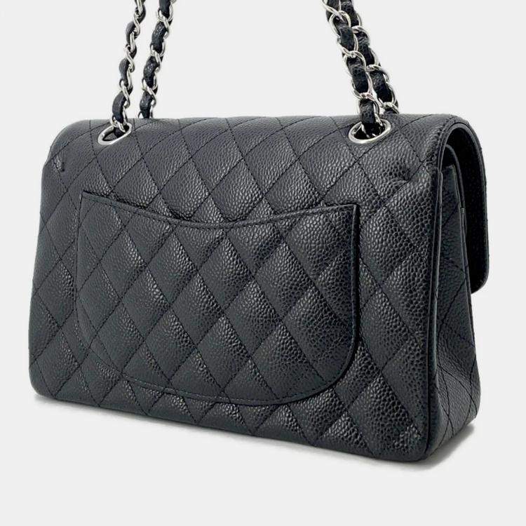 Pre Owned Chanel Classic Double Flap Black Caviar Leather Shoulder Bag