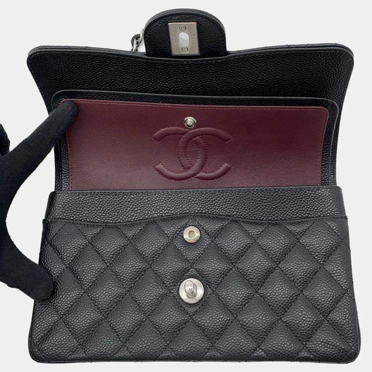 Pre Owned Chanel Classic Double Flap Black Caviar Leather Shoulder Bag