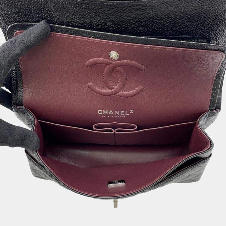 Pre Owned Chanel Classic Double Flap Black Caviar Leather Shoulder Bag