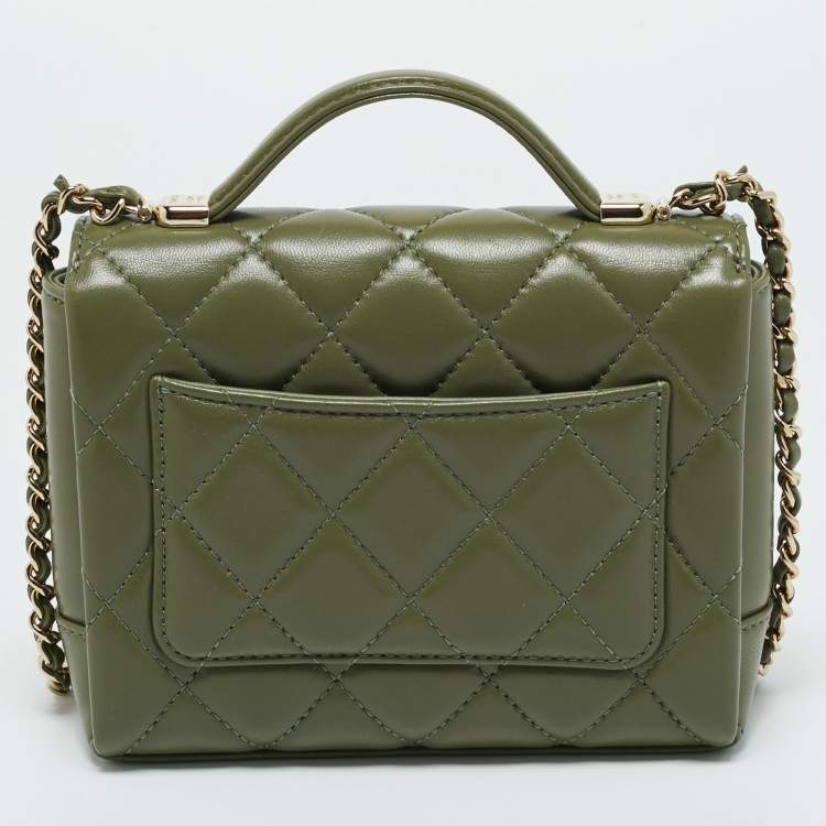 Pre Owned Chanel Green Quilted Leather Mini Flap Top Handle Bag