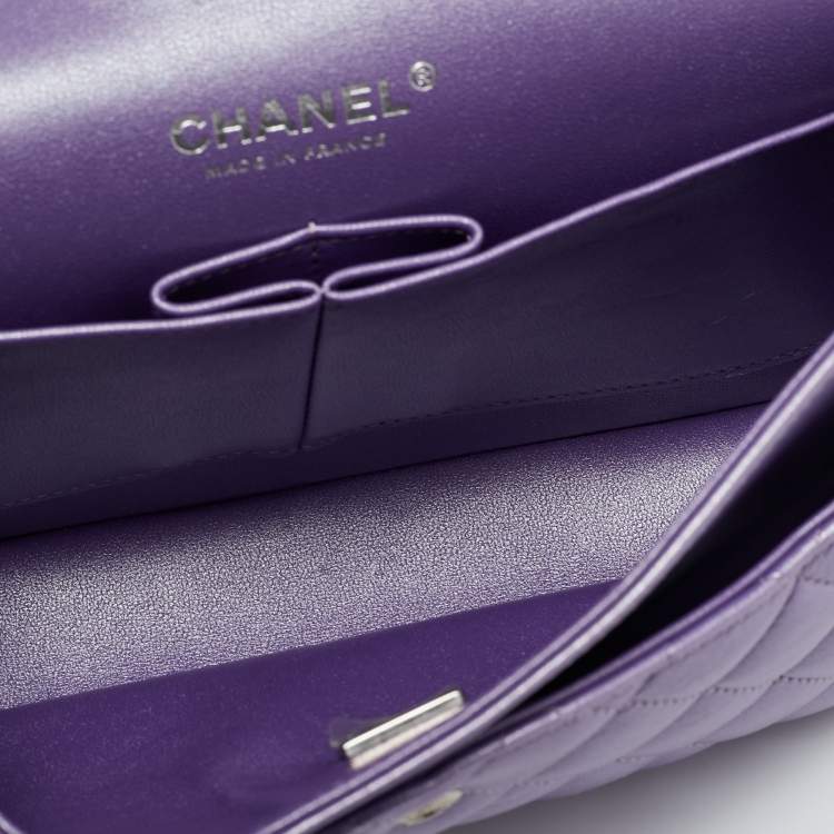 Pre Owned Chanel Metallic Purple Quilted Leather Medium Classic Double Flap Bag