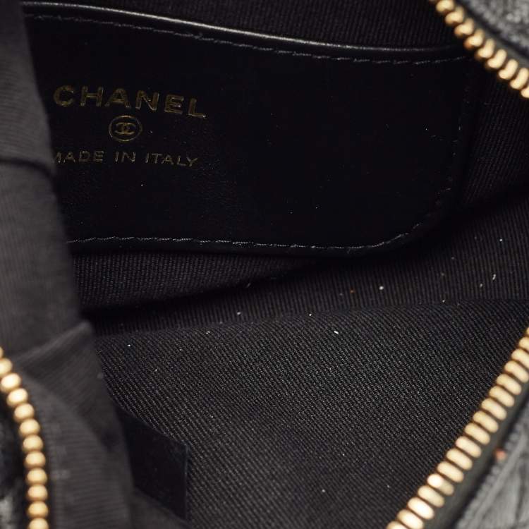 Pre Owned Chanel Black Quilted Caviar Leather Mini Round Hobo