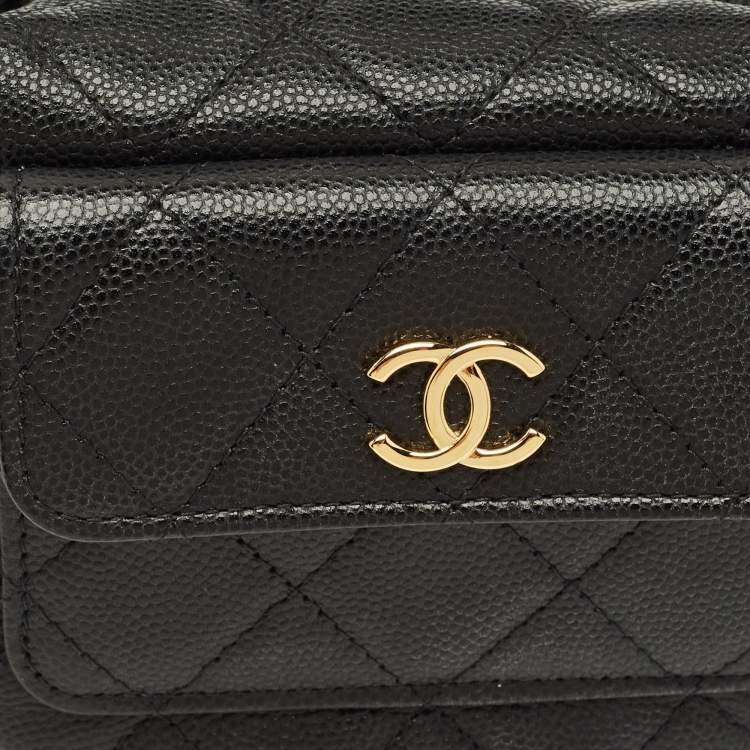 Pre Owned Chanel Black Quilted Caviar Leather Mini Round Hobo