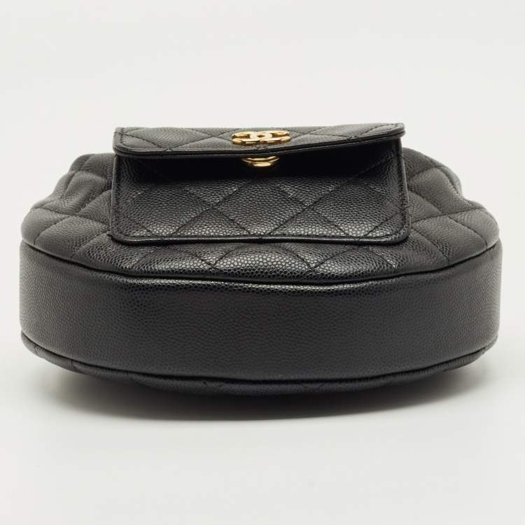 Pre Owned Chanel Black Quilted Caviar Leather Mini Round Hobo