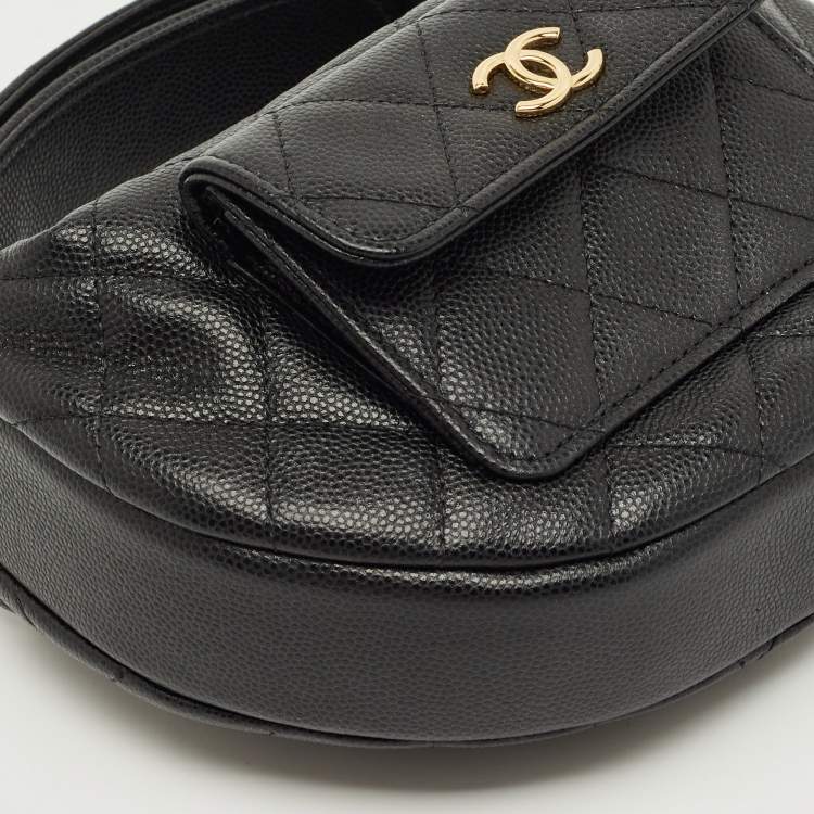Pre Owned Chanel Black Quilted Caviar Leather Mini Round Hobo