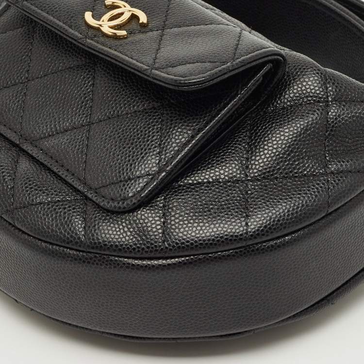 Pre Owned Chanel Black Quilted Caviar Leather Mini Round Hobo