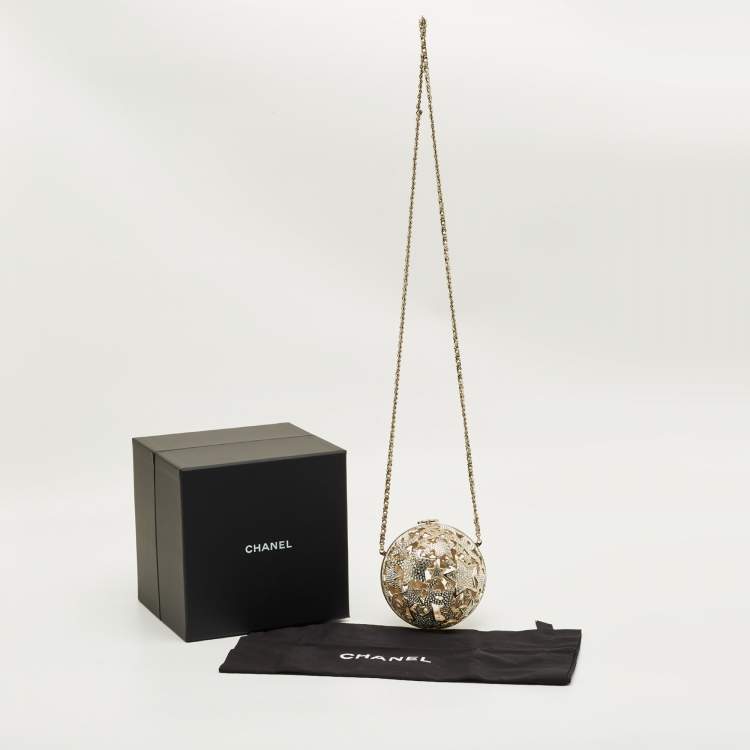 Pre Owned Chanel Gold Tone Metal and Crystal Sphere Minaudiere