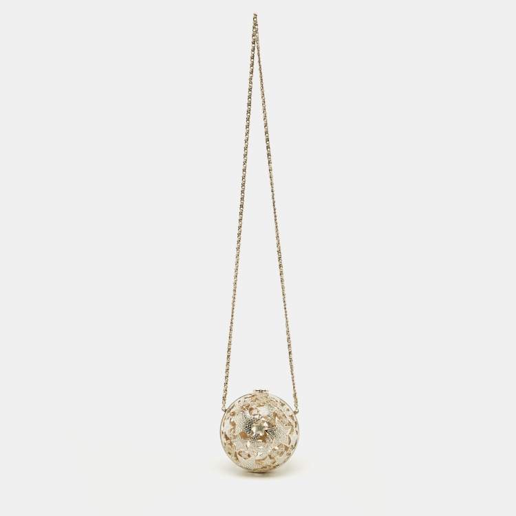 Pre Owned Chanel Gold Tone Metal and Crystal Sphere Minaudiere