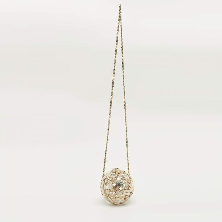 Pre Owned Chanel Gold Tone Metal and Crystal Sphere Minaudiere