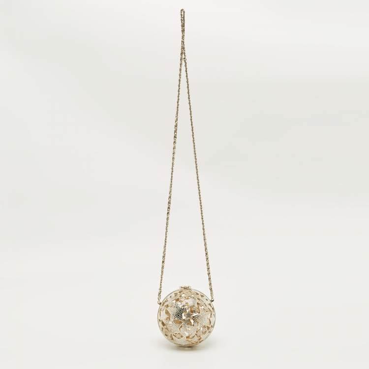 Pre Owned Chanel Gold Tone Metal and Crystal Sphere Minaudiere