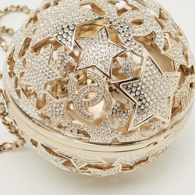 Pre Owned Chanel Gold Tone Metal and Crystal Sphere Minaudiere